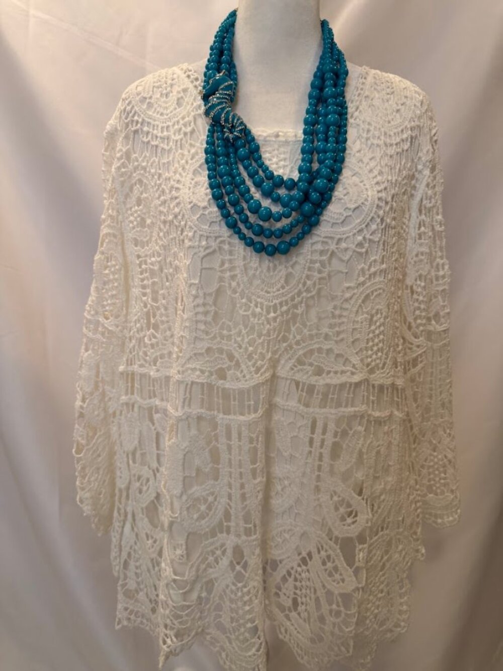 NWOT KINDRED White Color Crochet Lace Tunic Top 3/4 Sleeves - 3x